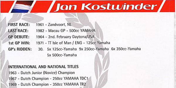 Jan Kostwinder Rennerfolge