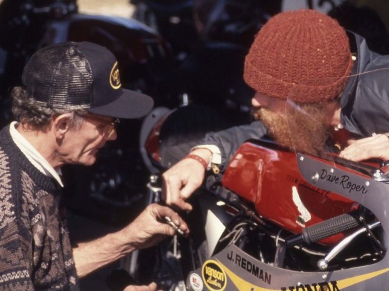 Nobby Clark und Fahrer Dave Roper 1992 auf dem Roebling Road Raceway/USA