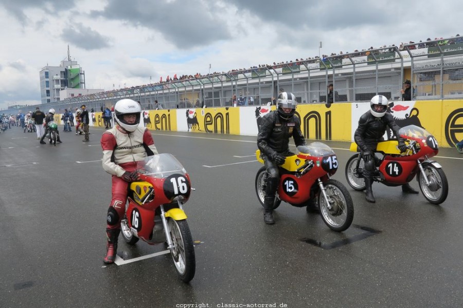 Sachsenring Classic 2015
Wolfgang Müller, Peter Frohnmeyer, Erich Sander, Maico RS 125

