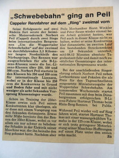 1980 I-Lizenz
Int. Bergrennen an der Nordschleife
 Klasse 250 cc  - Platz 1
 Klasse 350 cc - Platz 1
