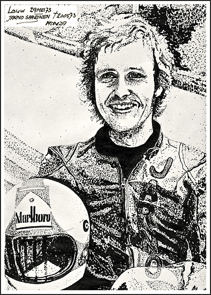 Jarno Saarinen
Drawing made by Louw Hamstra in 1973
