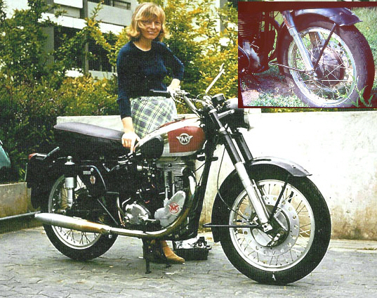 Meine Matchless G 3 LS (ca. Bj.1960) mit Ehefrau 1972
[b]Wer kann die nicht orginale Vorderbremse identifizieren? Ein Eigenbau erscheint mir sehr unwahrscheinlich. [/b]
