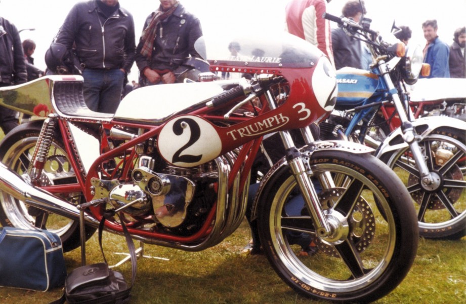 Triumph Trident - Alistair Laurie special
This Trident custom racer was seen at a bike show  on the isle of Man during the 1981 TT.
