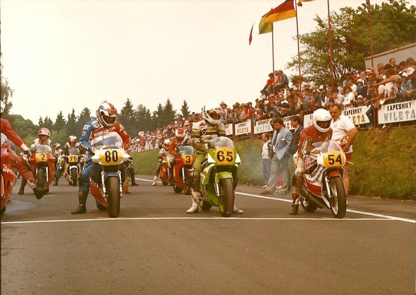 Start Horice 1989 . 2 Peter Lavatka. 80 Harry Heutmekers.3 Marian Troliga. 65 Rudi Gächter. 54 H.P. Reichel.
