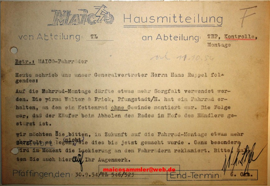 1954 bei Maico: Erziehung der Gefolgschaft zur Sorgfalt ;o)
