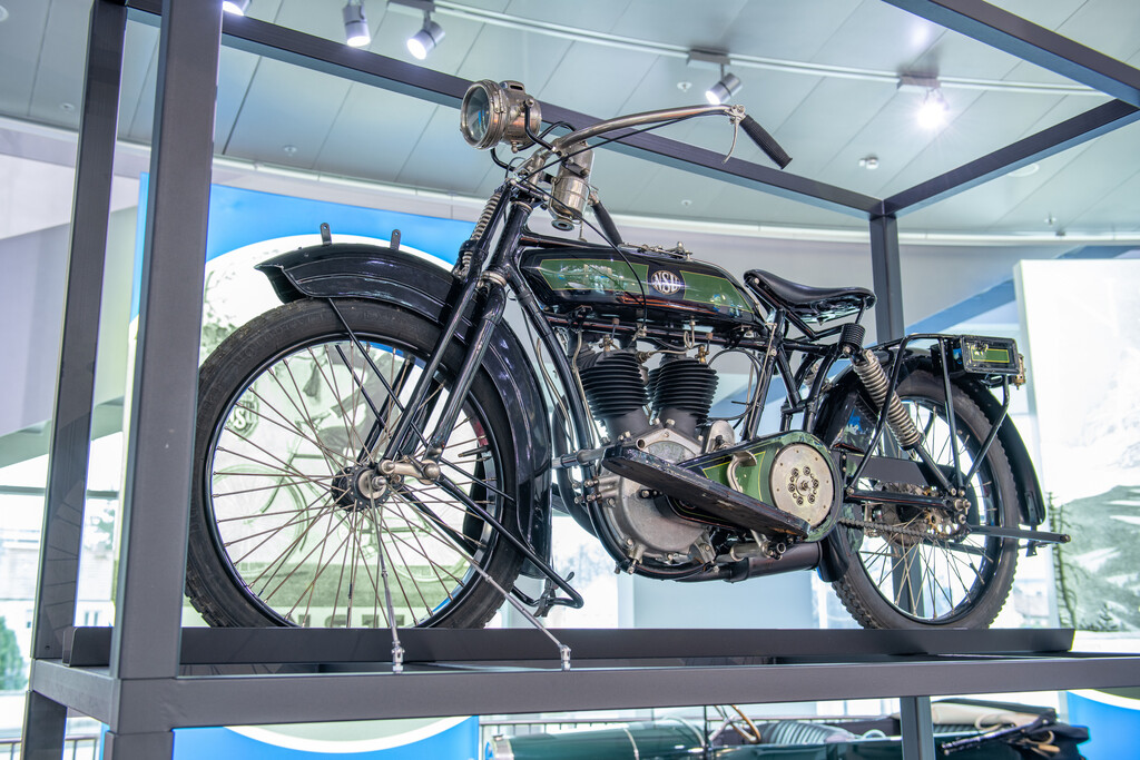 Exhibit in the new special exhibition “Der fünfte Ring” at the Audi museum mobile: The NSU 8 hp two-cylinder motorcycle was considered the strongest, fastest and most expensive german motorcycle at its time.