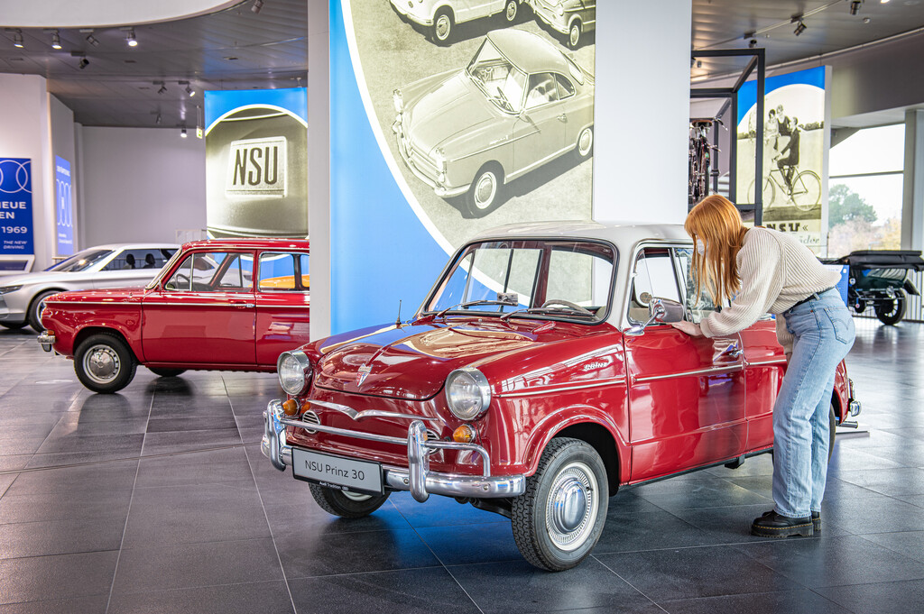 Exhibit in the new special exhibition “Der fünfte Ring” at the Audi museum mobile: a NSU Prinz 30 from 1960.