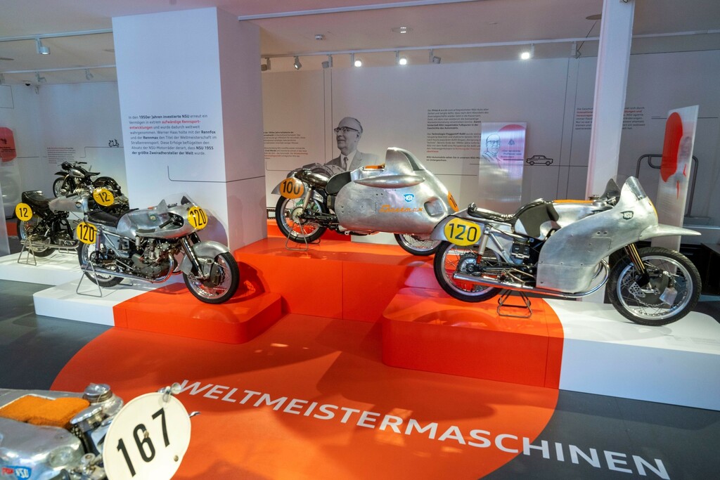 The special exhibition “Innovation. Wagemut. Transformation. 150 Jahre NSU,” created by Audi Tradition and the Deutsches Zweirad- und NSU-Museum Neckarsulm, will be on display from June 14, 2023 to May 5, 2024 at the Audi Forum in Neckarsulm and the Deutsches Zweirad- und NSU-Museum. Here is a look at the exhibition rooms in the Deutsches Zweirad- und NSU-Museum Neckarsulm.
